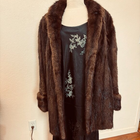 Vintage 60s mink coat Womens XL Real fur Pockets fully lined 1960s classic coat - Picture 7 of 9